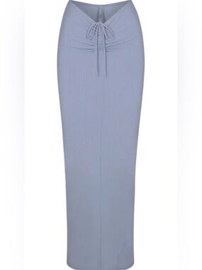 SKIMS Soft Lounge Ruched Long Skirt Light Blue Maxi Length  Size XL